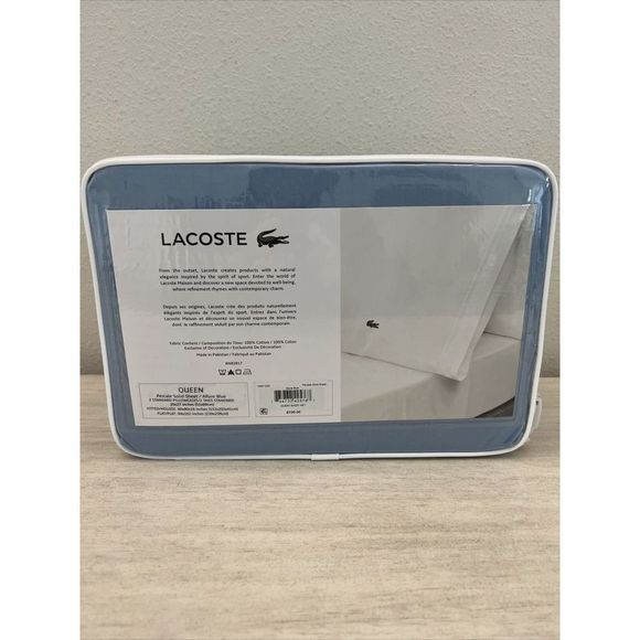 Lacoste 4-Piece QUEEN Sheet Set Allure Blue 100% Cotton Percale $120+ - Picture 2 of 8